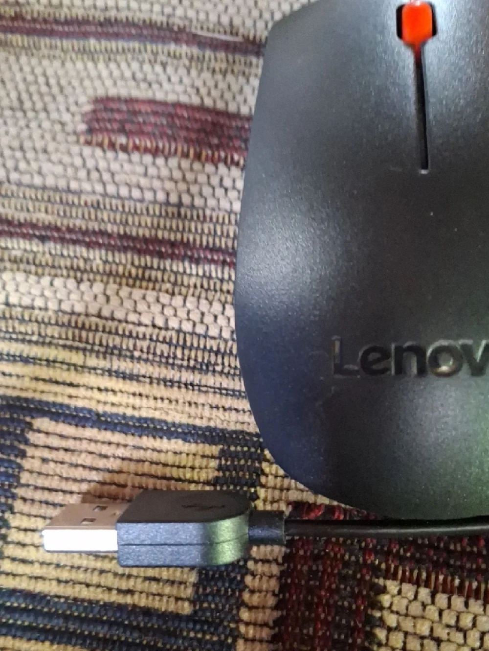 Lenovo Black Wired USB Mouse with Red Scroll